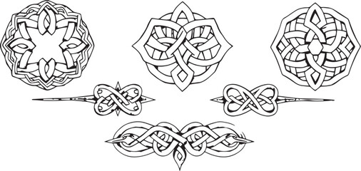 A set of Celtic elements, ornaments, symbols, icons. Hand drawn vector illustration	