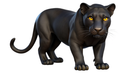 Majestic black panther in a powerful standing pose with intense gaze and alert attention