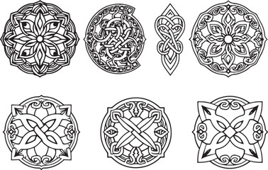 A set of Celtic elements, ornaments, symbols, icons. Hand drawn vector illustration	