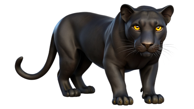 Majestic black panther in a powerful standing pose with intense gaze and alert attention