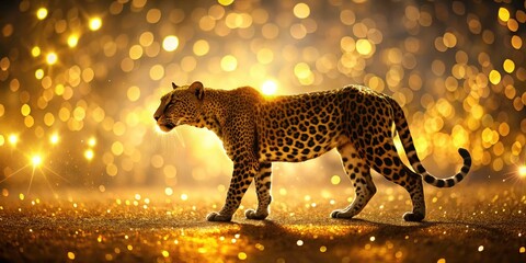 Stunning Digital Leopard Silhouette with Golden Light Particles in Tilt-Shift Photography for Nature and Wildlife Enthusiasts
