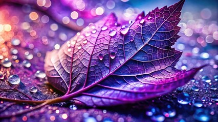 Stunning Double Exposure of Purple Leaf with Shiny Wet Appearance and Nature Background - Artistic Photography with Vibrant Colors, Natural Elements, and Dreamy Effects for Unique Visuals