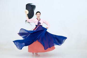 Beautiful dancers performing traditional Korean dance in Yanbian, China