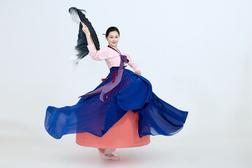 Beautiful dancers performing traditional Korean dance in Yanbian, China