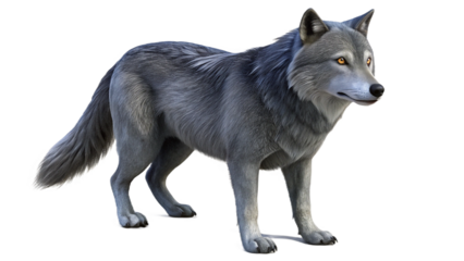 Realistic digital illustration of a majestic gray wolf standing in a posed position