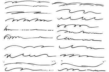 シンプルな手描きの文字の下の線　アンダーラインセット　ベクター