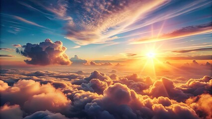 Vintage Style Crowpink Pastel Sunset Over Clouds - Dreamy Aesthetic Photography, Tranquil Sky, Serene Atmosphere, Soft Hues, Nature's Beauty, Ethereal Glow, Relaxing Landscape, Artistic Vision