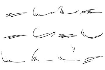 シンプルな手描きの文字の下の線　アンダーラインセット　ベクター