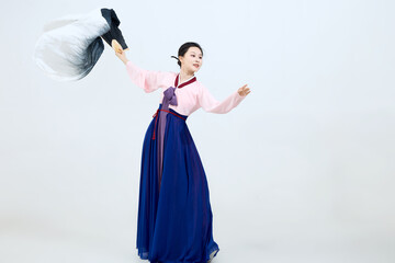 Beautiful dancers performing traditional Korean dance in Yanbian, China