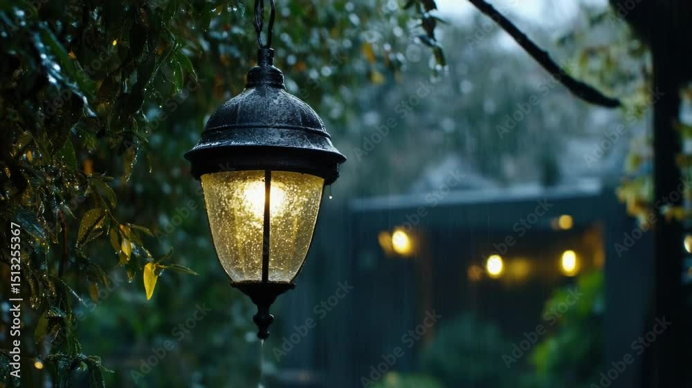Poster a lone street light hangs precariously from a tree branch in the rain, highlighting its vulnerabilit