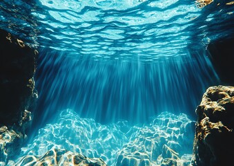 Sunlight streams through underwater cave