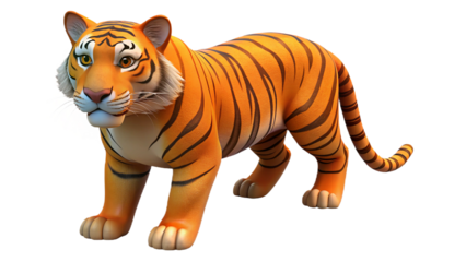 Animated cartoon tiger illustration striking a pose isolated against a clean white background