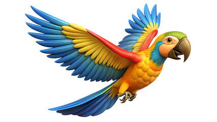 Fototapeta premium Colorful animated macaw parrot in flight with spread wings and vibrant feather details