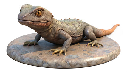 Naklejka premium Detailed 3d rendering of a realistic lizard creature resting on a textured platform