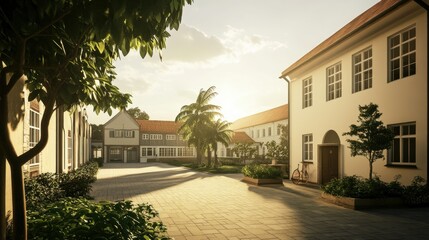 Fototapeta premium Tranquil Courtyard at Golden Hour