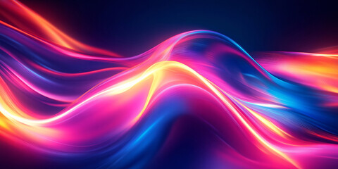 Fototapeta premium Digital art depicting vibrant, flowing waves of light in pink, blue and orange hues