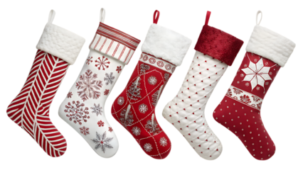 red christmas pattern socks - holiday season apparel isolated on transparent background