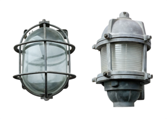 Vintage industrial metal cage lights isolated on a white background png ai generated