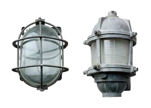 Vintage industrial metal cage lights isolated on a white background png ai generated