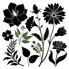 Seamless floral pattern with decorative flower, leaf, and swirl elements