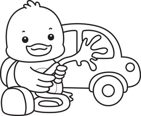 Lineart of Cute Duck icon. Outline of Funny baby Duck animal series stock illustration. life of fluffy Duck designs.