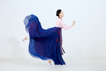 Beautiful dancers performing traditional Korean dance in Yanbian, China