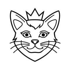 cat head with crown vector logo on white