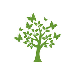 Obraz premium Green Tree and Butterflies Stencil