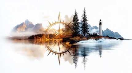 Compass guiding inspiring adventures in breathtaking mountain and sea landscapes