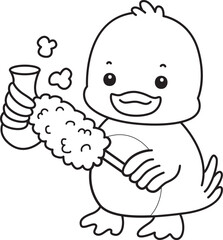 Lineart of Cute Duck icon. Outline of Funny baby Duck animal series stock illustration. life of fluffy Duck designs.