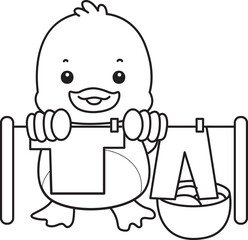Lineart of Cute Duck icon. Outline of Funny baby Duck animal series stock illustration. life of fluffy Duck designs.