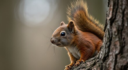 Fototapeta premium Alert squirrel with raised tail
