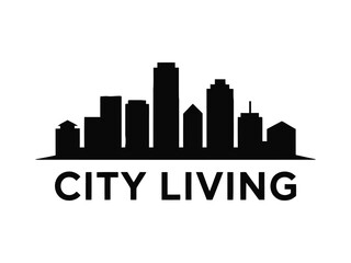 Obraz premium Silhouetted city skyline with city living text for urban design branding