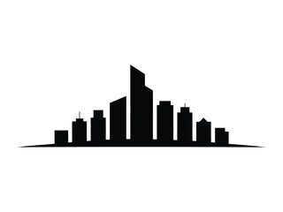 Fototapeta premium Simple black and white cityscape silhouette depicting buildings and urban landscape
