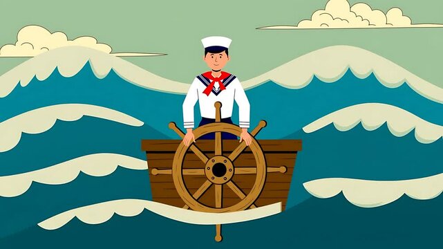 Sailor Navigating Turbulent Waters: Vintage Illustration