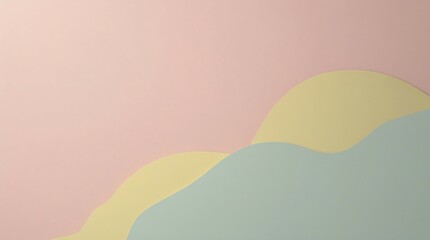 Minimalist abstract pastel background with wavy shapes. Pink, yellow, and mint tones. Minimal design for children, mockup, or product.
