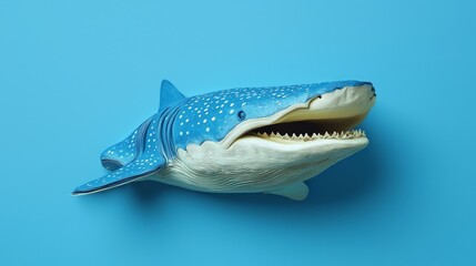Naklejka premium Colorful Whale Shark Toy on Blue Background with Intricate Details and Texture