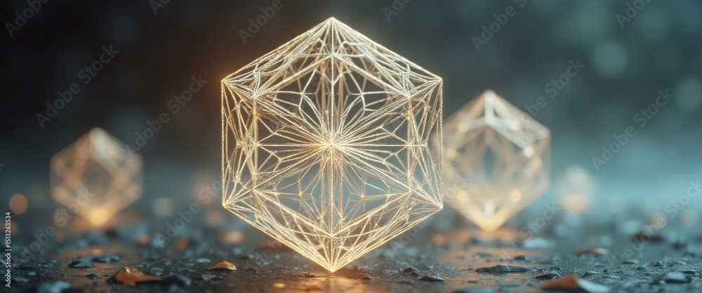 Aufkleber Geometric Wireframe Cubes Illuminate a Textured Surface, Glowing with Mysterious Energy
