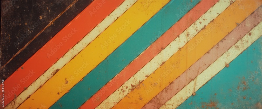 Aufkleber Vibrant Diagonal Stripes on Textured Surface with Distressed Finish and Bold Colors Creating a Retro Aesthetic