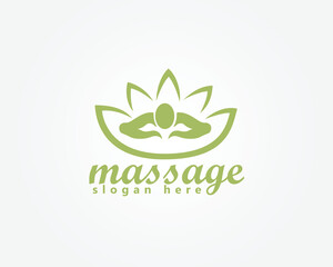 creative massage spa logo, abstract person being massaged in lotus flower abstract logo design inspiration