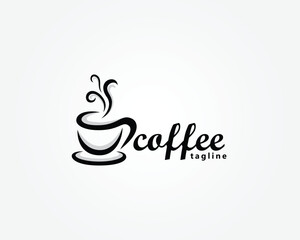 creative coffee shop logo, abstract coffee cup with smoke rising with s initials, logo design template