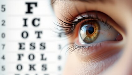 Close-up view of a human eye during an eye examination in a well-lit clinic