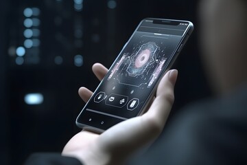 AI hand holding a smartphone, interacting with apps, realistic textures, futuristic meets everyday life
