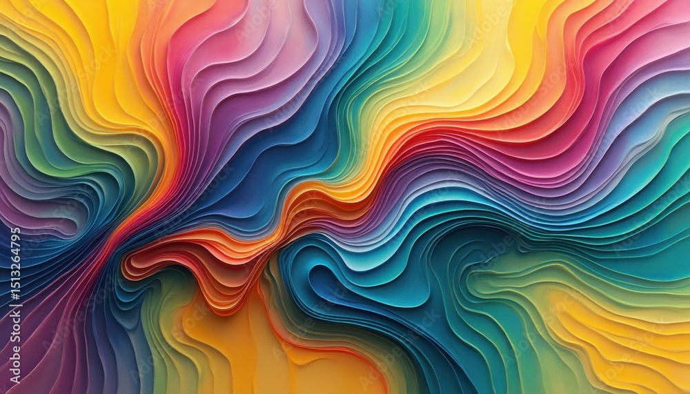 Poster abstract colorful art with layered curving bands in rainbow shades creates a mesmerizing and vibrant