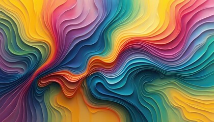 Abstract colorful art with layered curving bands in rainbow shades creates a mesmerizing and vibrant flow, perfect for background use
