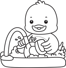 Lineart of Cute Duck icon. Outline of Funny baby Duck animal series stock illustration. life of fluffy Duck designs.