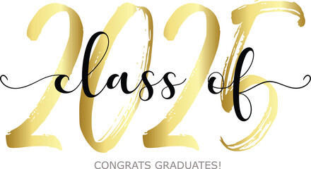 Class of 2025. Modern calligraphy. Vector illustration. Hand drawn brush lettering Graduation logo. Template for graduation design, party, high school or college graduate, yearbook.