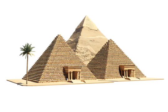Three ancient egyptian pyramids isolated on a white background png ai generated
