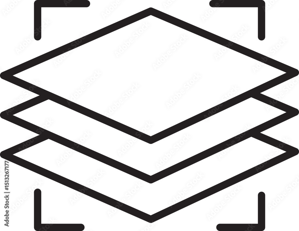Poster this shows simple black and white icon of three stacked layers, often used to represent layers desig