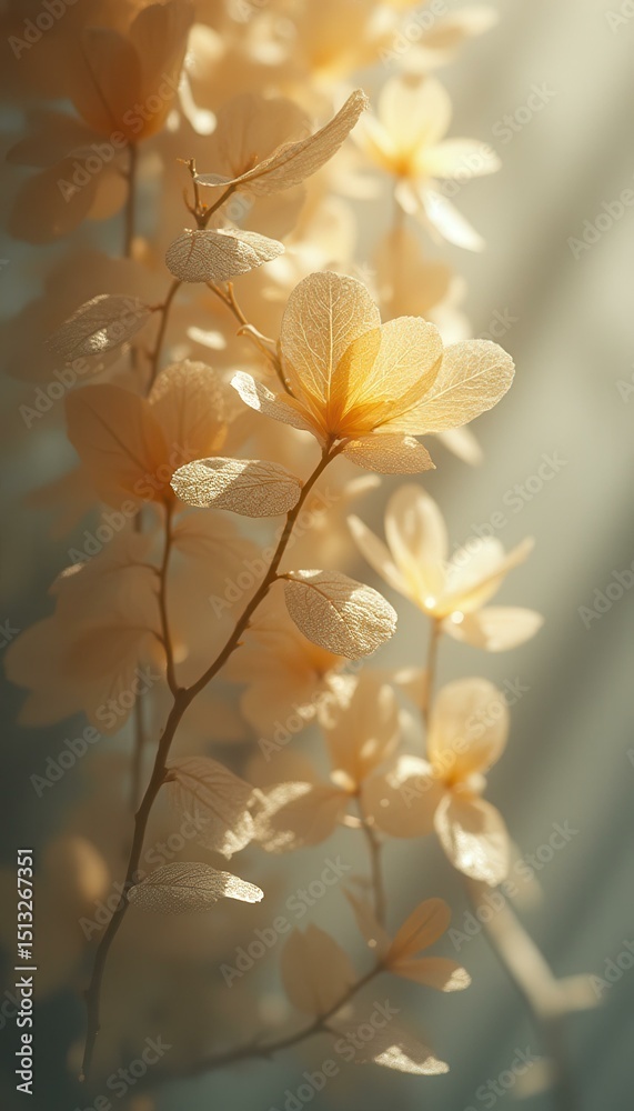 Poster Delicate Translucent Petals Bathed in Soft Light, Displaying Intricate Veins and Texture for Backgrounds and Artistic Compositions